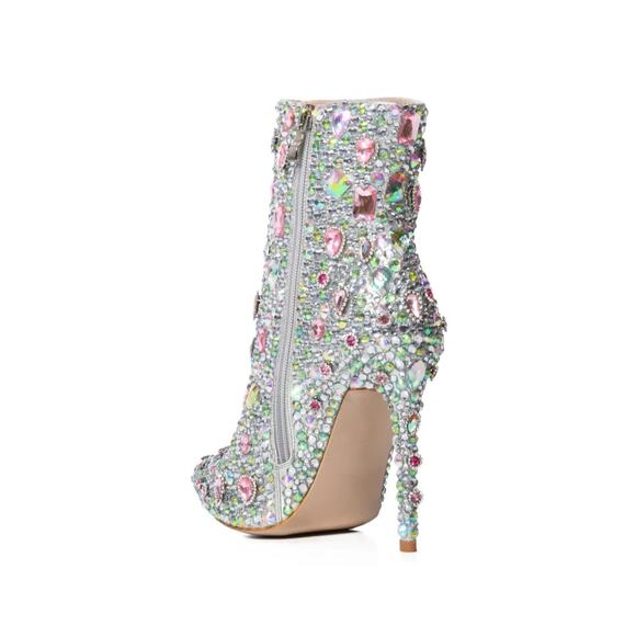 AZALEA WANG Arnica Pink Embellished Rhinestone Zip Mid Calf Bootie Size 8 - Picture 5 of 6